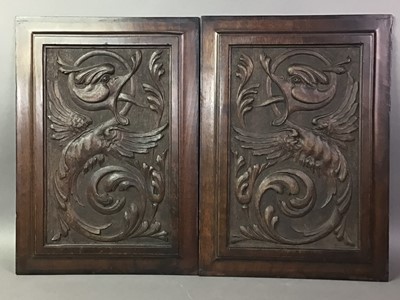 Lot 165 - OPPOSING PAIR OF RELIEF CARVED MAHOGANY PANELS