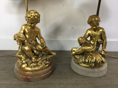 Lot 110 - THREE GILT TABLE LAMPS