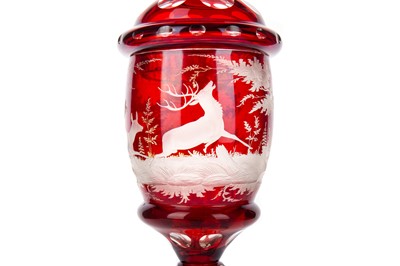 Lot 743 - BOHEMIAN RUBY FLASHED GLASS GOBLET AND COVER
