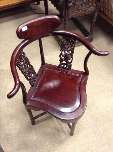 Lot 215 - 20TH CENTURY CHINESE CARVED CORNER CHAIR...