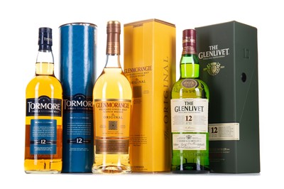 Lot 56 - TORMORE 12 YEAR OLD, GLENLIVET 12 YEAR OLD AND GLENMORANGIE 10 YEAR OLD