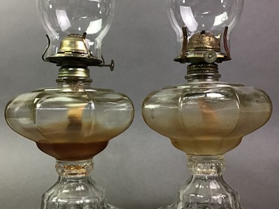 Lot 353 - PAIR OF CLEAR GLASS OIL LAMPS