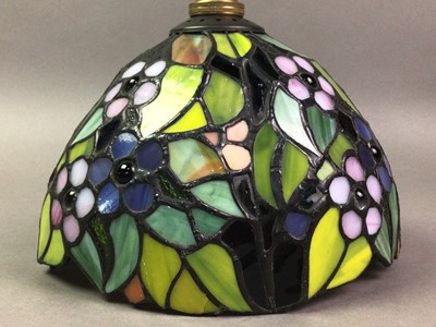 Lot 373 - PAIR OF TIFFANY STYLE STAINED GLASS PENDANT LIGHTS