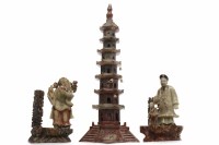 Lot 247 - EARLY 20TH CENTURY CHINESE SOAPSTONE TOWER in...