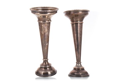 Lot 221 - PAIR OF GEORGE V SILVER SOLIFLEUR VASES