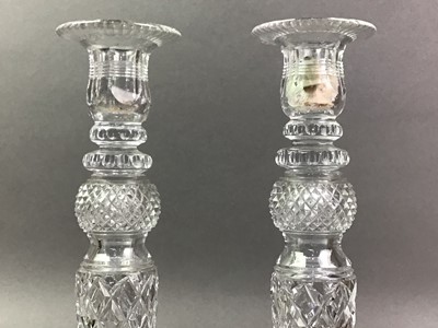 Lot 392 - PAIR OF EDWARDIAN GLASS CANDLESTICKS