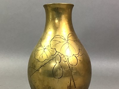 Lot 429 - PAIR OF BRASS VASES WITH FLORAL DECORATION