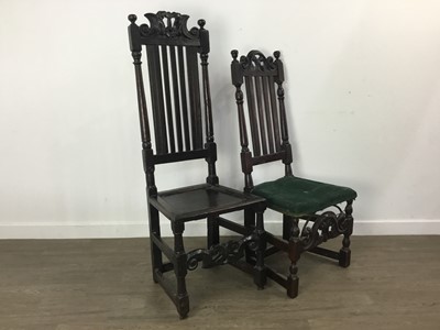 Lot 432 - TWO 17TH CENTURY OAK CAROLEAN HALL CHAIRS