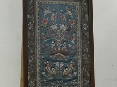 Lot 420 - CHINESE EMBROIDERED SILK PANEL