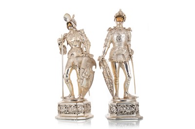 Lot 230 - PAIR OF GERMAN SILVER AND IVORY FIGURES OF KNIGHTS