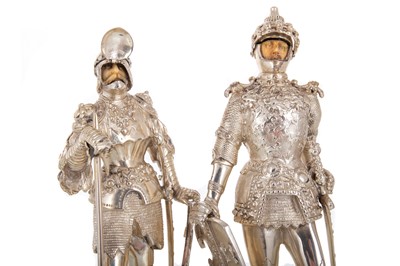 Lot 230 - PAIR OF GERMAN SILVER AND IVORY FIGURES OF KNIGHTS