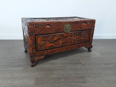 Lot 490 - CHINESE HARDWOOD CARVED BLANKET CHEST