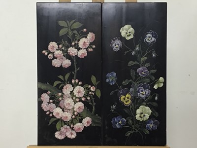 Lot 489 - PAIR OF BLACK LACQUERED FLORAL PANELS