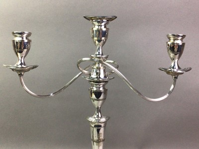 Lot 523 - PAIR OF SILVER PLATED CANDELABRA