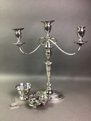Lot 523 - PAIR OF SILVER PLATED CANDELABRA