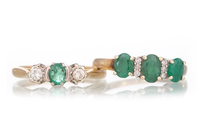 Lot 837 - TWO EMERALD AND DIAMOND RINGS