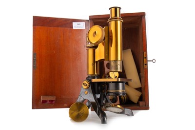 Lot 606 - HENRY CROUCH OF LONDON, LACQUERED BRASS MONOCULAR MICROSCOPE