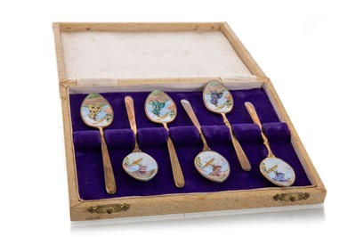 Lot 234 - SET OF ELIZABETH II SILVER GILT AND ENAMEL TEASPOONS