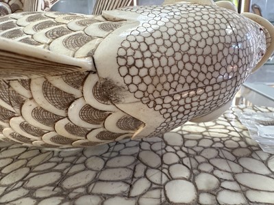 Lot 1135 - LARGE JAPANESE CARVED BONE OKIMONO 'CARP' FIGURE GROUP