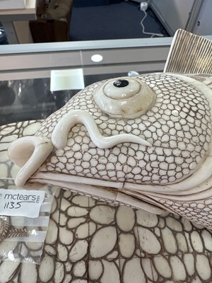 Lot 1135 - LARGE JAPANESE CARVED BONE OKIMONO 'CARP' FIGURE GROUP