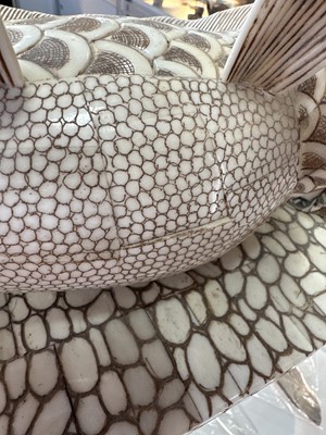 Lot 1135 - LARGE JAPANESE CARVED BONE OKIMONO 'CARP' FIGURE GROUP