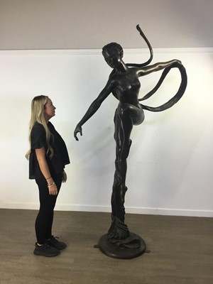 Lot 395 - LIFE SIZE BRONZE OF A RIBBON DANCER