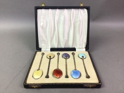 Lot 199 - SET OF SIX SILVER AND ENAMEL COFFEE SPOONS