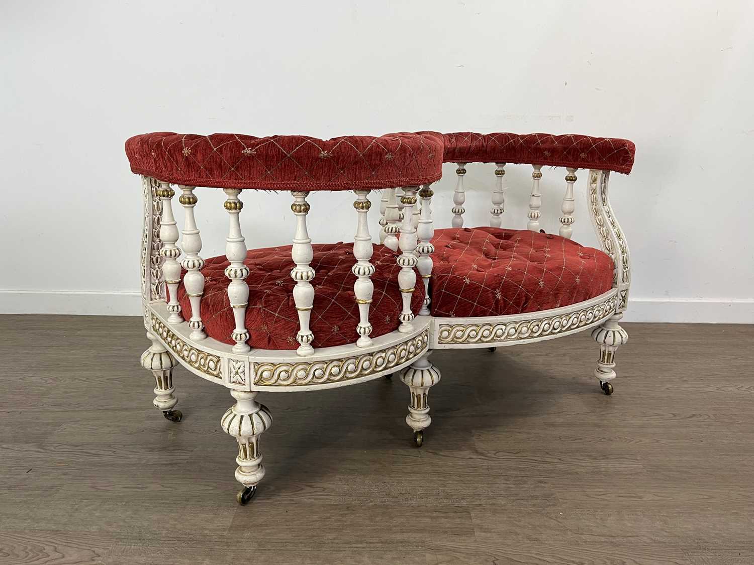 Lot 786 - VICTORIAN CONVERSATION SETTEE