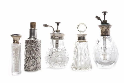Lot 411 - EARLY 20TH CENTURY SILVER TOPPED GLASS SCENT...