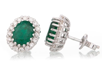 Lot 852 - PAIR OF EMERALD AND DIAMOND EARRINGS