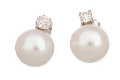 Lot 862 - PAIR OF PEARL AND DIAMOND EARRINGS