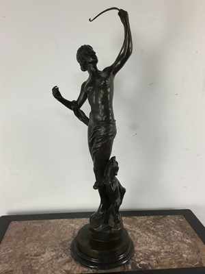 Lot 800 - BRONZED SPELTER SCULPTURE OF A FEMALE WITH BOW