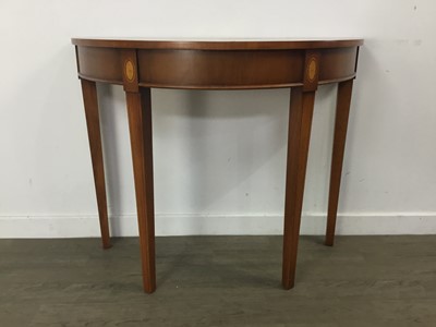 Lot 116 - YEW WOOD D-SHAPED HALL TABLE