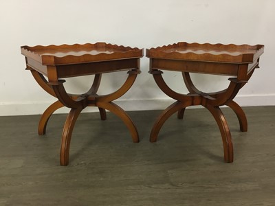 Lot 124 - PAIR OF YEW WOOD SQUARE TABLES