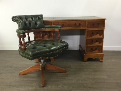 Lot 125 - YEW WOOD DESK AND CAPTAINS CHAIR