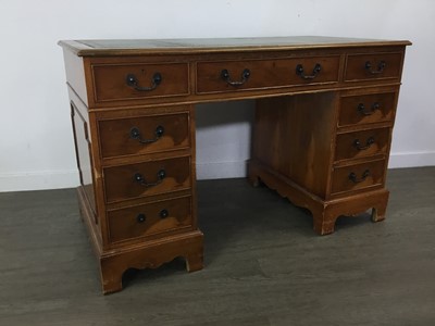 Lot 125 - YEW WOOD DESK AND CAPTAINS CHAIR