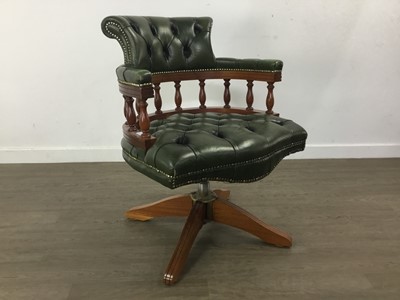 Lot 125 - YEW WOOD DESK AND CAPTAINS CHAIR