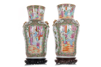 Lot 1175 - PAIR OF CHINESE CANTON FAMILLE ROSE VASES