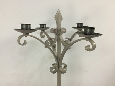 Lot 315 - PAINTED WROUGHT IRON FLOOR STANDING CANDELABRUM