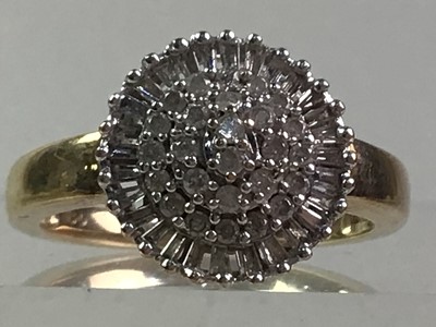 Lot 380 - NINE CARAT GOLD DIAMOND CLUSTER RING