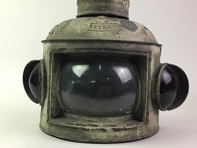 Lot 352 - COPPER AND GALVANISED STEEL SHIP'S TRIPLE LANTERN