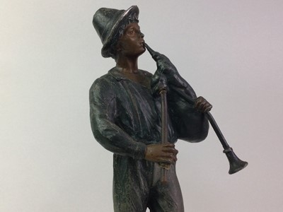 Lot 357 - VICTORIAN BRONZED SPELTER FIGURE OF A BAGPIPER