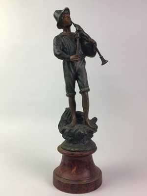 Lot 357 - VICTORIAN BRONZED SPELTER FIGURE OF A BAGPIPER
