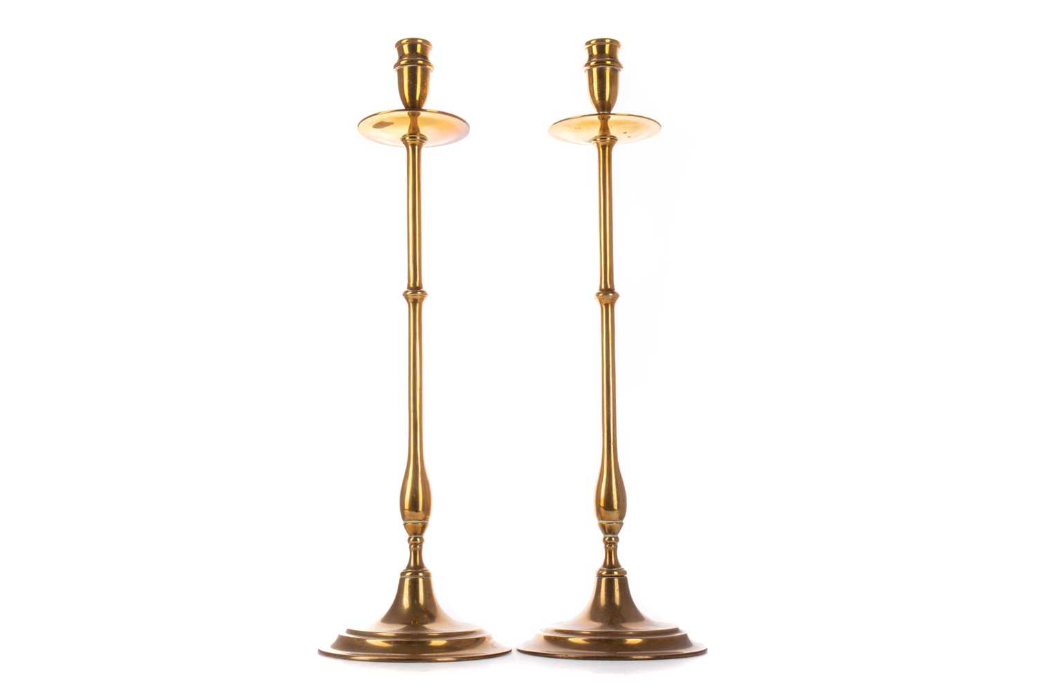 Lot 824 - PAIR OF BRASS CANDLESTICKS