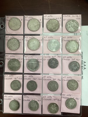 Lot 85 - TWENTY TWO CANADIAN SILVER CENTS AND DOLLARS