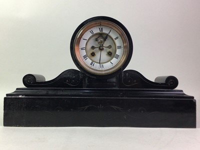 Lot 590 - BLACK SLATE DRUMHEAD MANTEL CLOCK