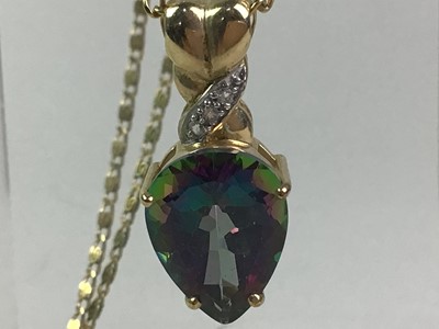 Lot 615 - NINE CARAT GOLD MYSTIC TOPAZ PENDANT