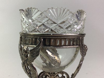 Lot 627 - SILVER AND CUT GLASS SUGAR BOWL