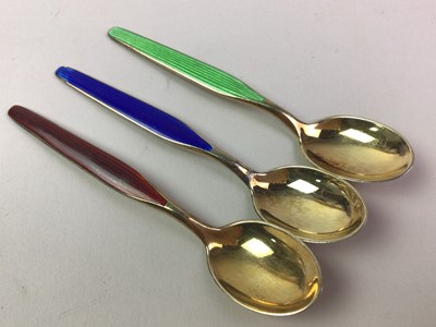 Lot 638 - GROUP OF SEVEN NORWEGIAN SILVER AND ENAMEL TEA SPOONS