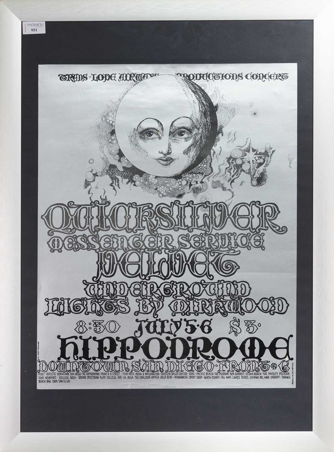 Lot 951 - VELVET UNDERGROUND - CONCERT POSTER, JULY 5-6 1968 HIPPODROME SAN DIEGO